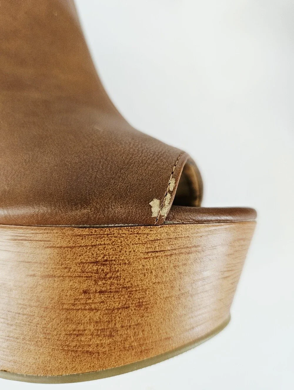 Vintage Y2K SODA Faux Wood Peep Toe Platform Double Buckle Sling Back Heel 7.5
